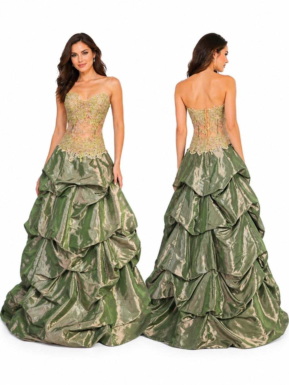 Jovani Green Iridescent Strapless Ball Gown Corset Lace Pageant Dress Size 4